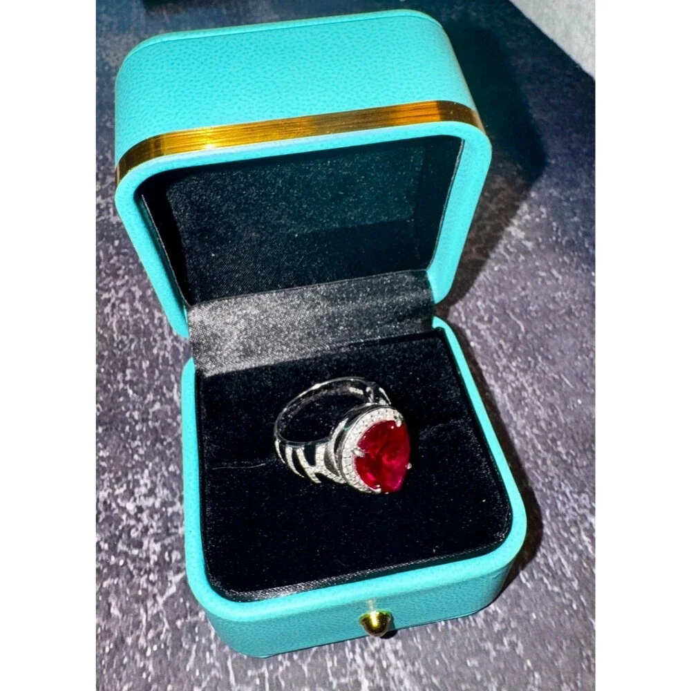 Large Carat Ring-S925 Silver Pear Cut Lab Ruby